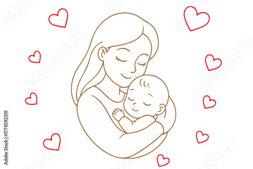 Mother Holding Baby – Line Art Illustration of Maternal Love and Affection