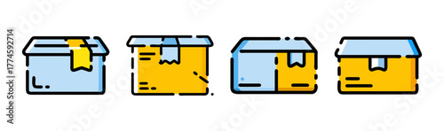 Set of vector illustration icons depicting shipping boxes and package delivery