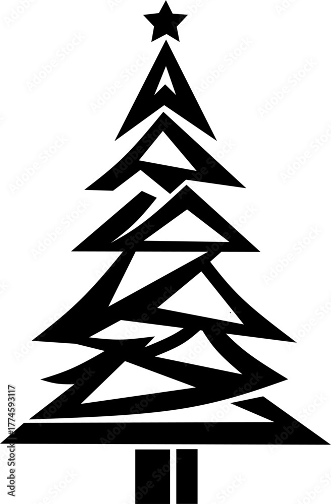 Fototapeta premium Christmas tree silhouette vector illustration, isolated on white