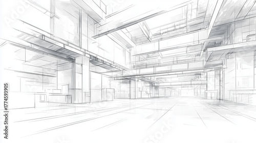 A large empty room with a white ceiling