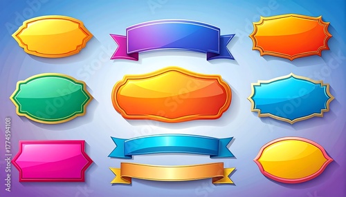 Colorful Cartoon Game Badges and Ribbons.