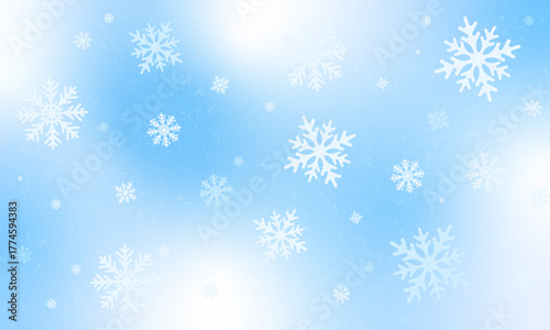 Subtle heavy snow flakes composition. Winter fleck crystallic granules. Snowfall sky white teal blue wallpaper. Swirling snowflakes february texture. Snow hurricane scenery. Snowy nature, winter dust