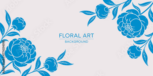Elegant Blue Floral Art Background with Peonies - Minimalist Design