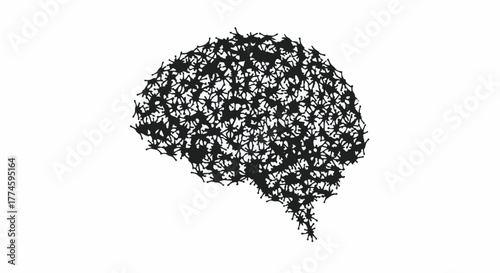 Intricate network of interconnected lines forming a human brain silhouette on a white background.