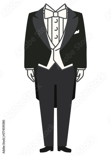 誰にでも着せられる燕尾服のベクターイラスト（頭身低めデフォルメ）