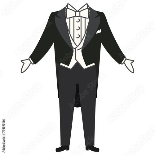 誰にでも着せられる燕尾服のベクターイラスト（頭身低めデフォルメ）