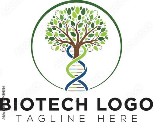Genetic logo. DNA leaf root tree heart medical and health.