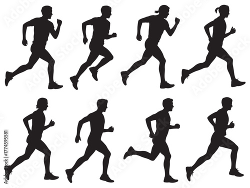 Set of Running Silhouettes for Fitness, Exercise, and Athletics