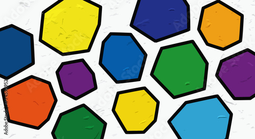 Vibrant Geometric Shapes: A Colorful Array of Polygons with Bold Black Outlines