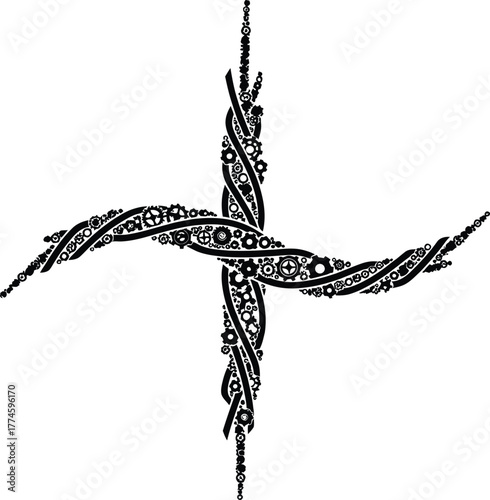 Mechanical cross design composed of gears and waves