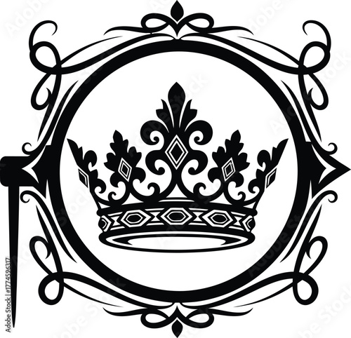 Elegant crown with ornamental frame in black and white