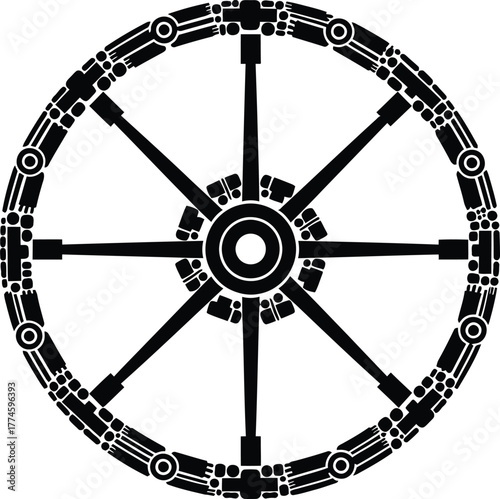Dharma Wheel of Buddhism with Intricate Details Vector