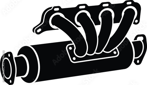 Black exhaust header and muffler vector illustration art