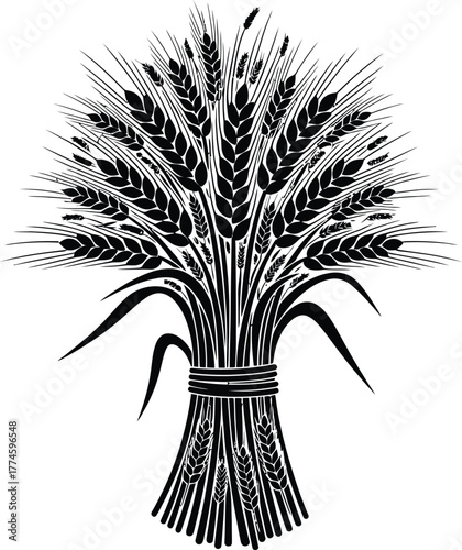 Black and white wheat sheaf silhouette illustration