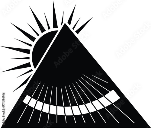 All seeing eye and sun pyramid symbol graphic