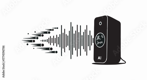 Digital sound wave emanating from a modern speaker, representing audio technology and broadcasting.