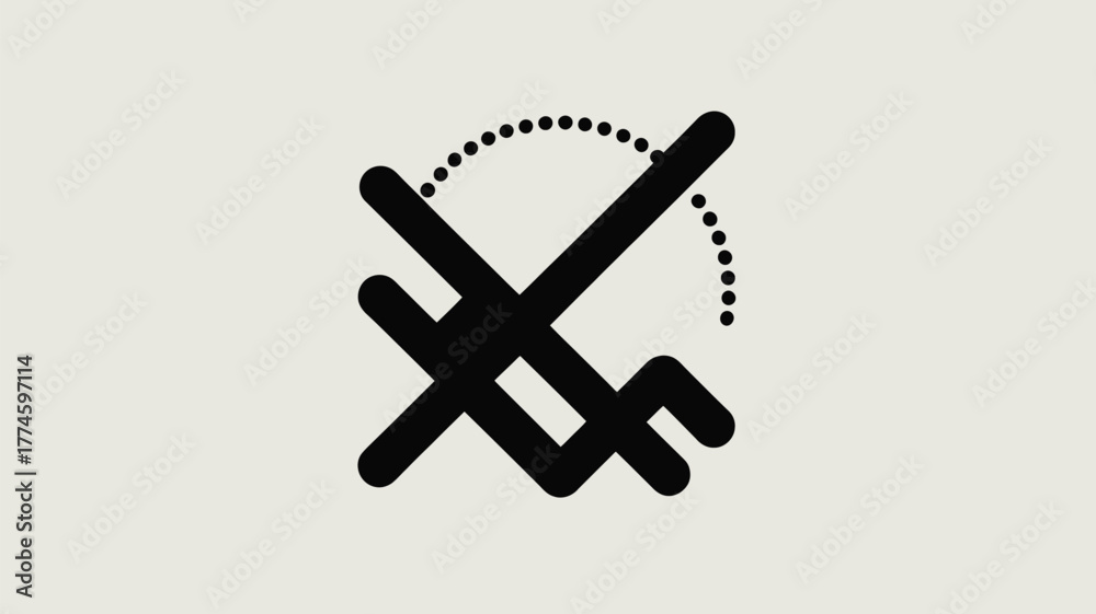 Obraz premium A graphic design with black lines intersecting with a dotted arc on a light beige background surface