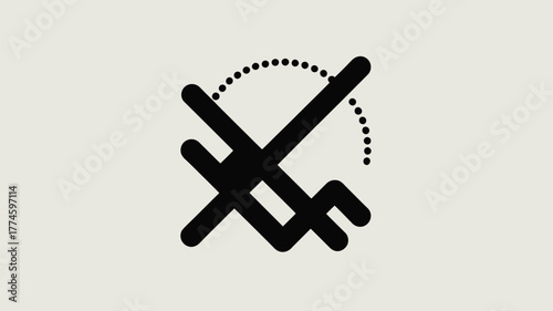A graphic design with black lines intersecting with a dotted arc on a light beige background surface
