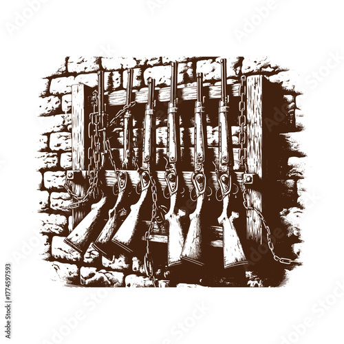 Vintage Shotguns on a Stone Wall