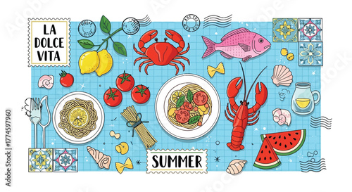 La Dolce Vita A Whimsical Italian Summer Feast Illustration
