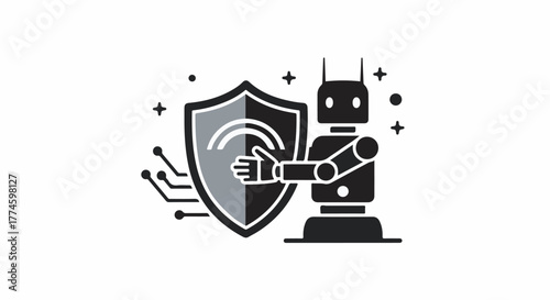 Robot guardian protecting shield with digital circuit elements for advanced security