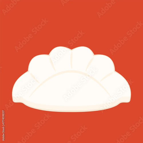 Gyoza vector. Hot dumplings. Steamed dim sum or bun illustration for restaurant logo. Asian food icon for Japanese.