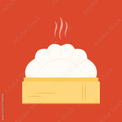 Gyoza vector. Hot dumplings. Steamed dim sum or bun illustration for restaurant logo. Asian food icon for Japanese.