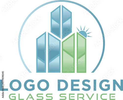 creative glass company logo, three blue crystal glass works 