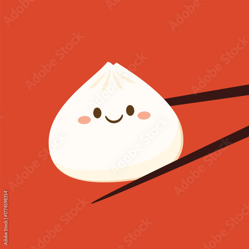 Cute Dim sum character, traditional Chinese dumplings, with funny smiling faces. Kawaii Asian food vector. Bao or Baozi cartoon vector.