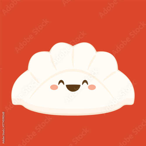 Gyoza cartoon vector. Hot dumplings. Steamed dim sum or bun illustration for restaurant logo. Asian food icon for Japanese.