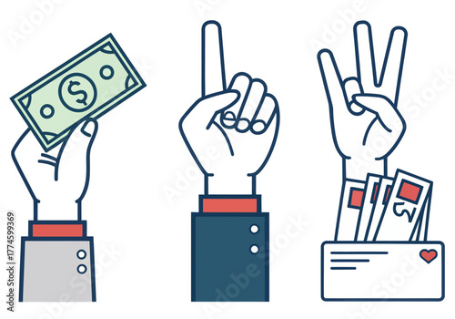 Money matters concept with counting hands, showing business progress, financial goals achieved , vector illustration 