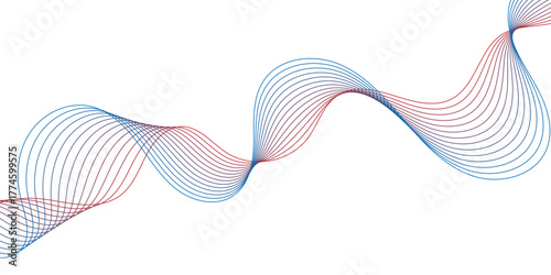 Dynamic Abstract of Intertwined Blue and Red Wavy Lines, Creating an Elegant Sense of Movement and Fluidity on a Clean White background.