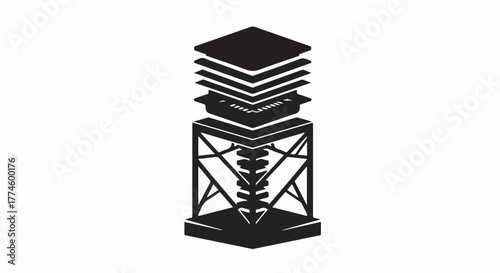 Abstract geometric illustration representing stacked data or information layers on a modern pedestal.