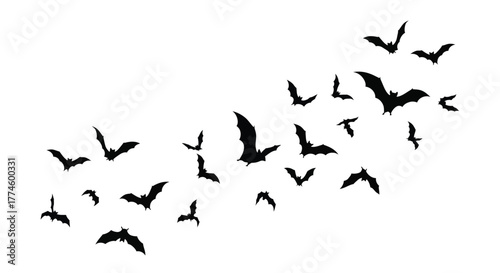 Eerie Silhouette A Swarm of Bats in Flight, Gothic Halloween Illustration, and Dark, Mysterious Atmosphere