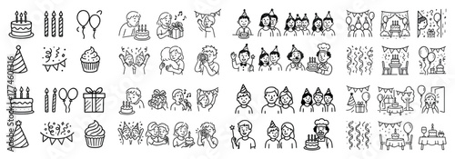 Hand-drawn birthday celebration doodle collection