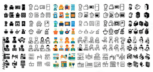 Diverse kitchen icons set for cooking and baking