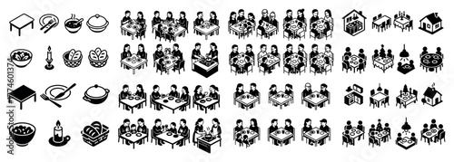 Isometric gathering: dining and social scenes