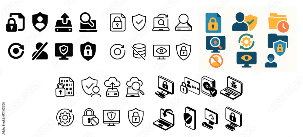 Fototapeta premium Cybersecurity icons collection for data protection