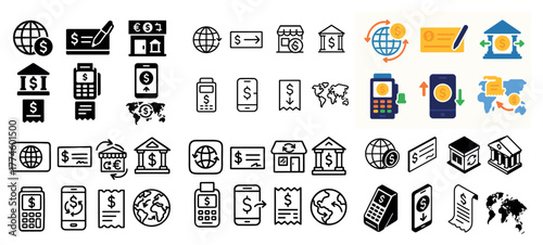 Financial icons set for banking and transactions