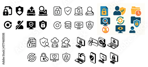 Cybersecurity icons collection for data protection