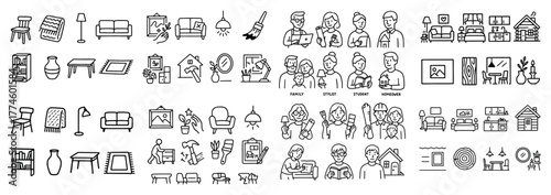 Variety of home and professional line art icons