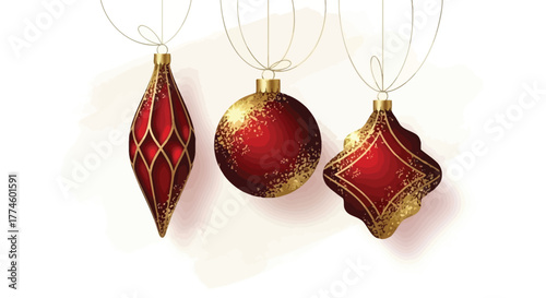 Elegant Red and Gold Christmas Ornaments with Delicate String Hangers