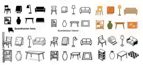 Scandinavian home decor illustrations and icons