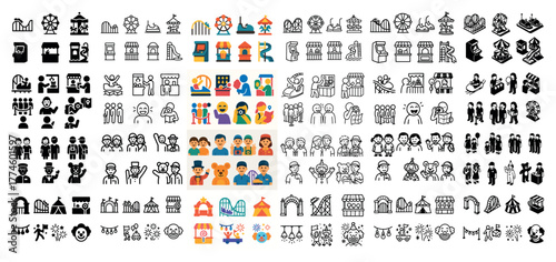 Amusement park icon set - colorful and black & white