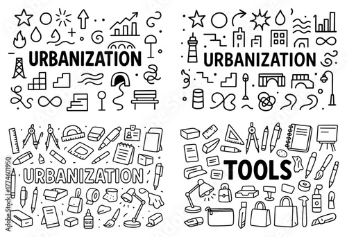 Urbanization and tools doodles with icons
