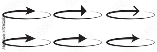 Rotating arrows black icon set. Update, replay, repeat, reload, reset symbol. Circle arrow sign. Vector design element for an interface, app, project, logo. Isolated on a white background.