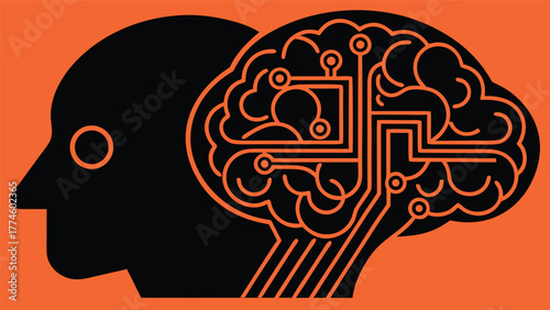 Human head silhouette with a brain made of a tree and decorative ornament inside a round circle, representing the concept of mind and idea as a vector illustration