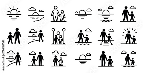 Child Evening Walk Icons