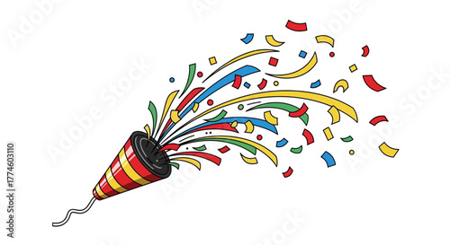 Confetti popper exploding with vibrant colors, celebrating festive occasions and joyful moments
