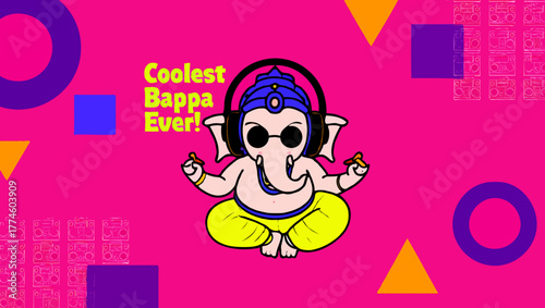 Coolest bappa ever illustration with ganesha wearing headphones and sunglasses